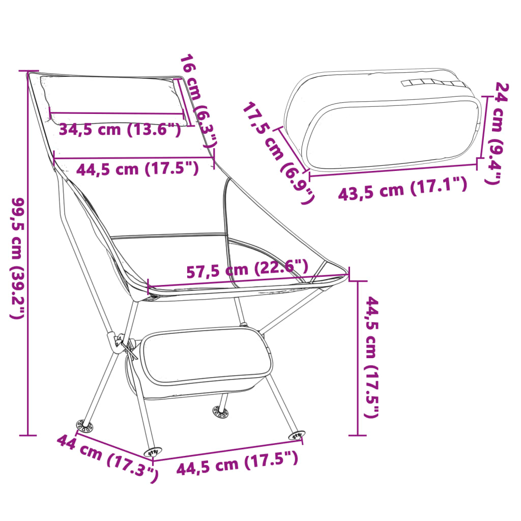 vidaXL Cadeiras campismo dobráveis 2 pcs tecido oxford/alumínio preto