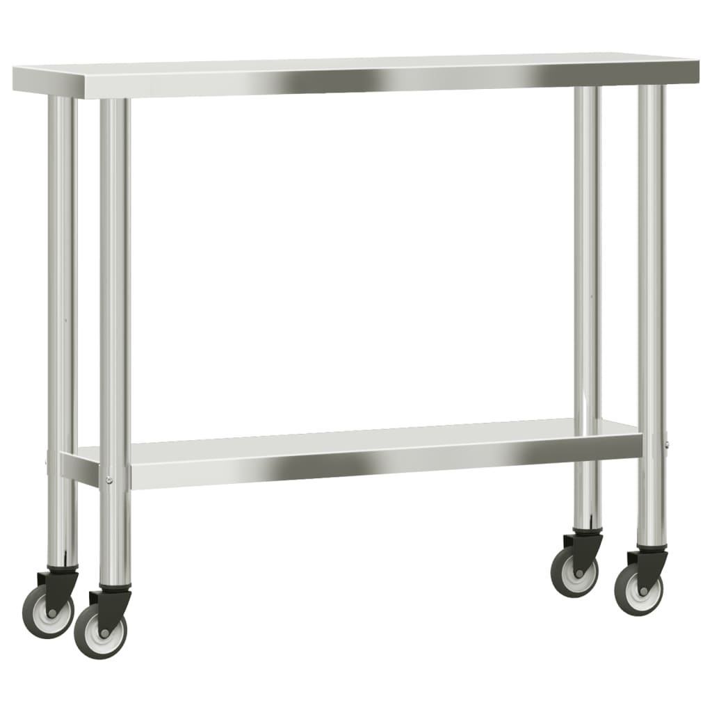 vidaXL Mesa de trabalho de cozinha c/ rodas 110x30x85 cm aço inox.