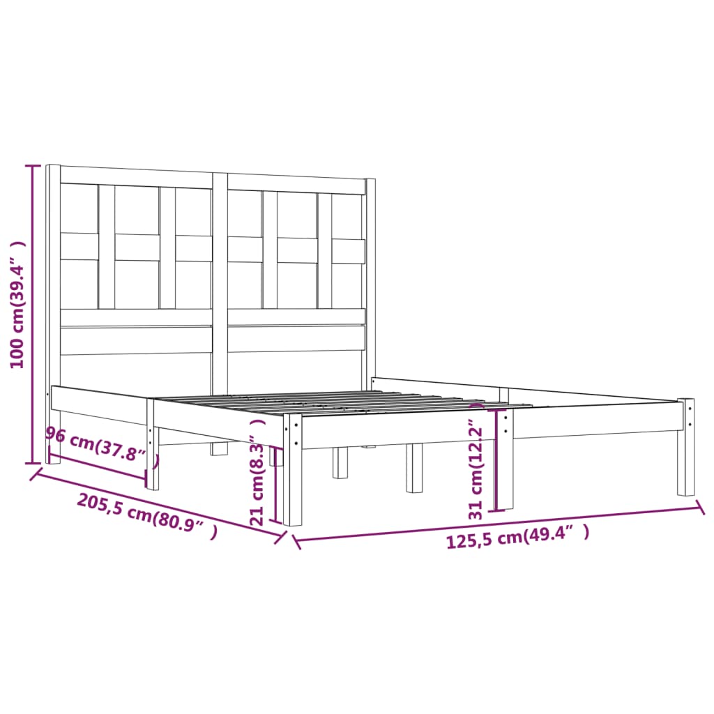 vidaXL Estrutura de cama 120x200 cm pinho maciço branco