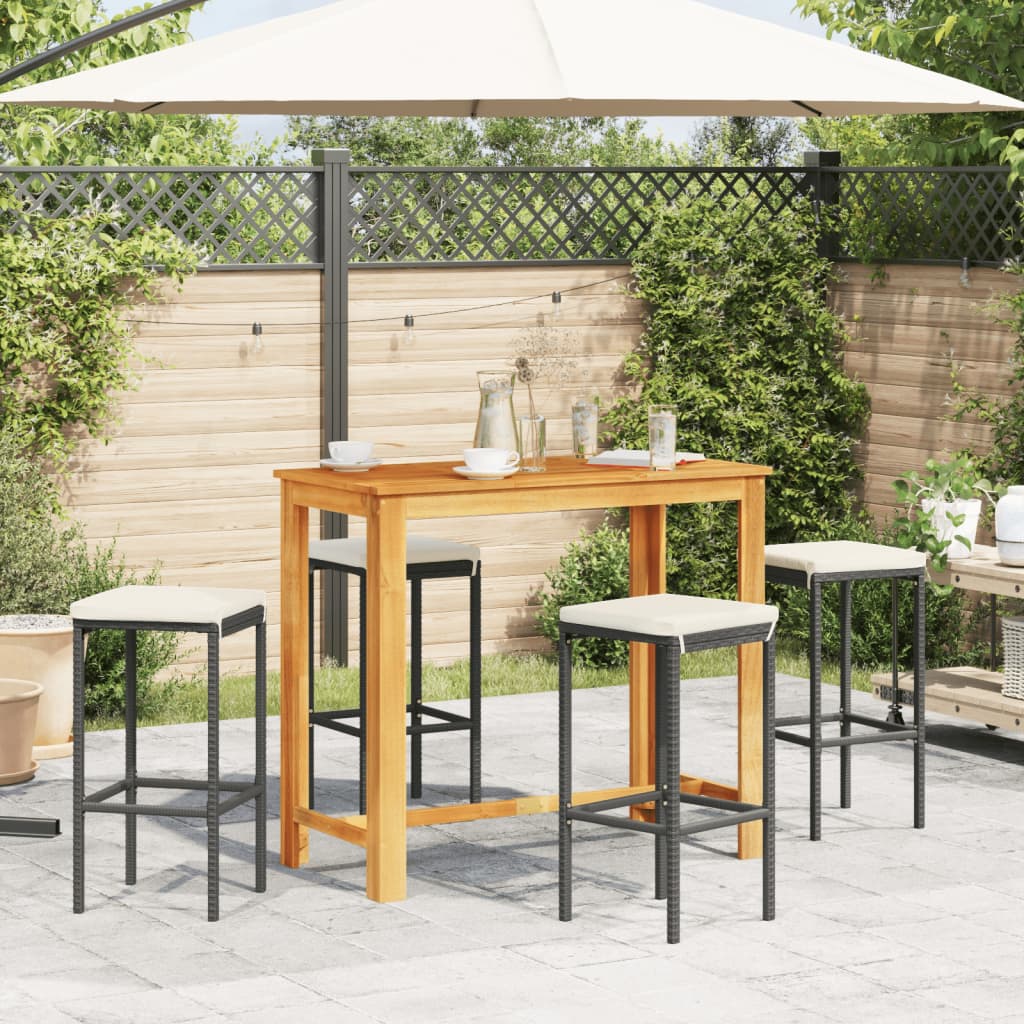 vidaXL 5 pcs conjunto de bar para jardim vime PE/acácia maciça preto