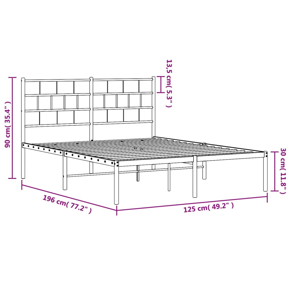 vidaXL Estrutura de cama com cabeceira 120x190 cm metal preto