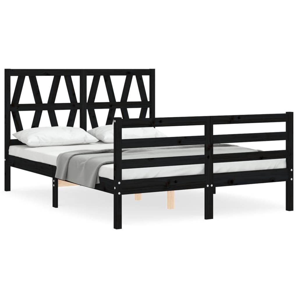 vidaXL Estrutura de cama com cabeceira 120x200cm madeira maciçao preto