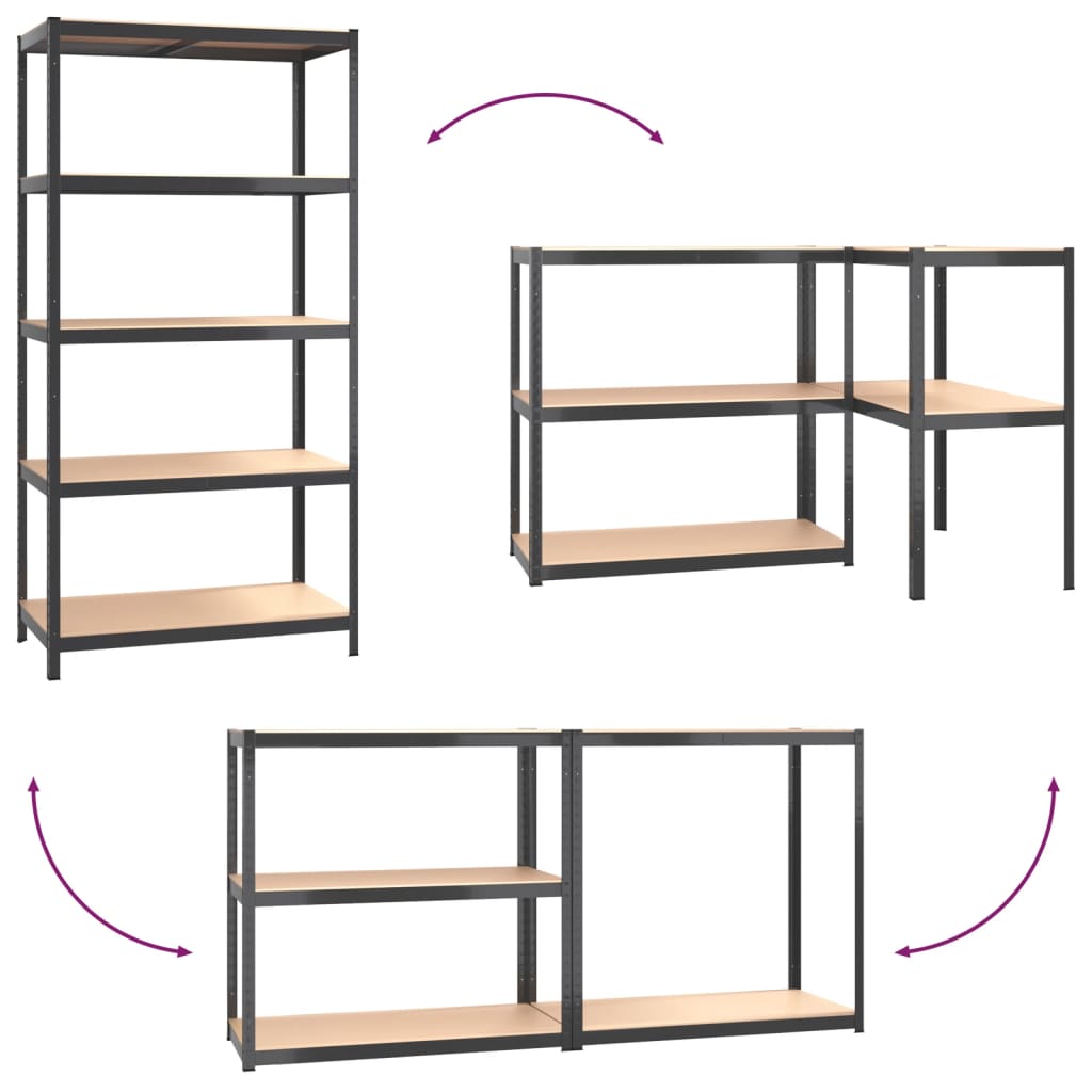 vidaXL Estante 5 prateleiras 2 pcs madeira processada/aço antracite