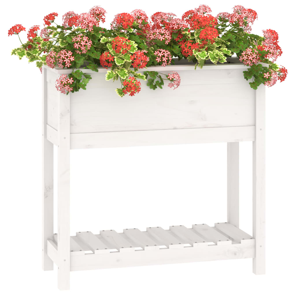 vidaXL Vaso/floreira com prateleira 82,5x34,5x81cm pinho maciço branco