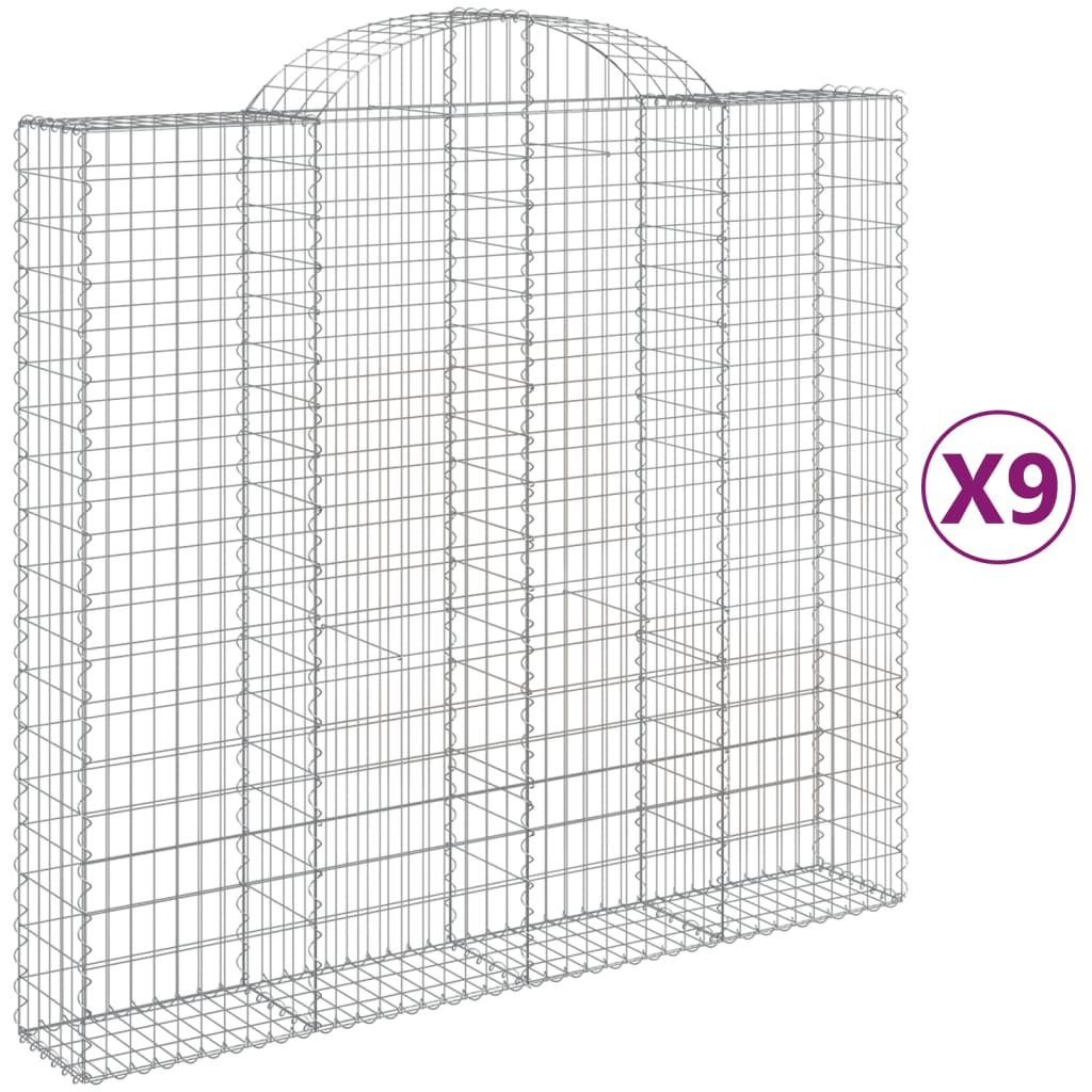 vidaXL Cestos gabião arqueados 9pcs 200x50x180/200cm ferro galvanizado