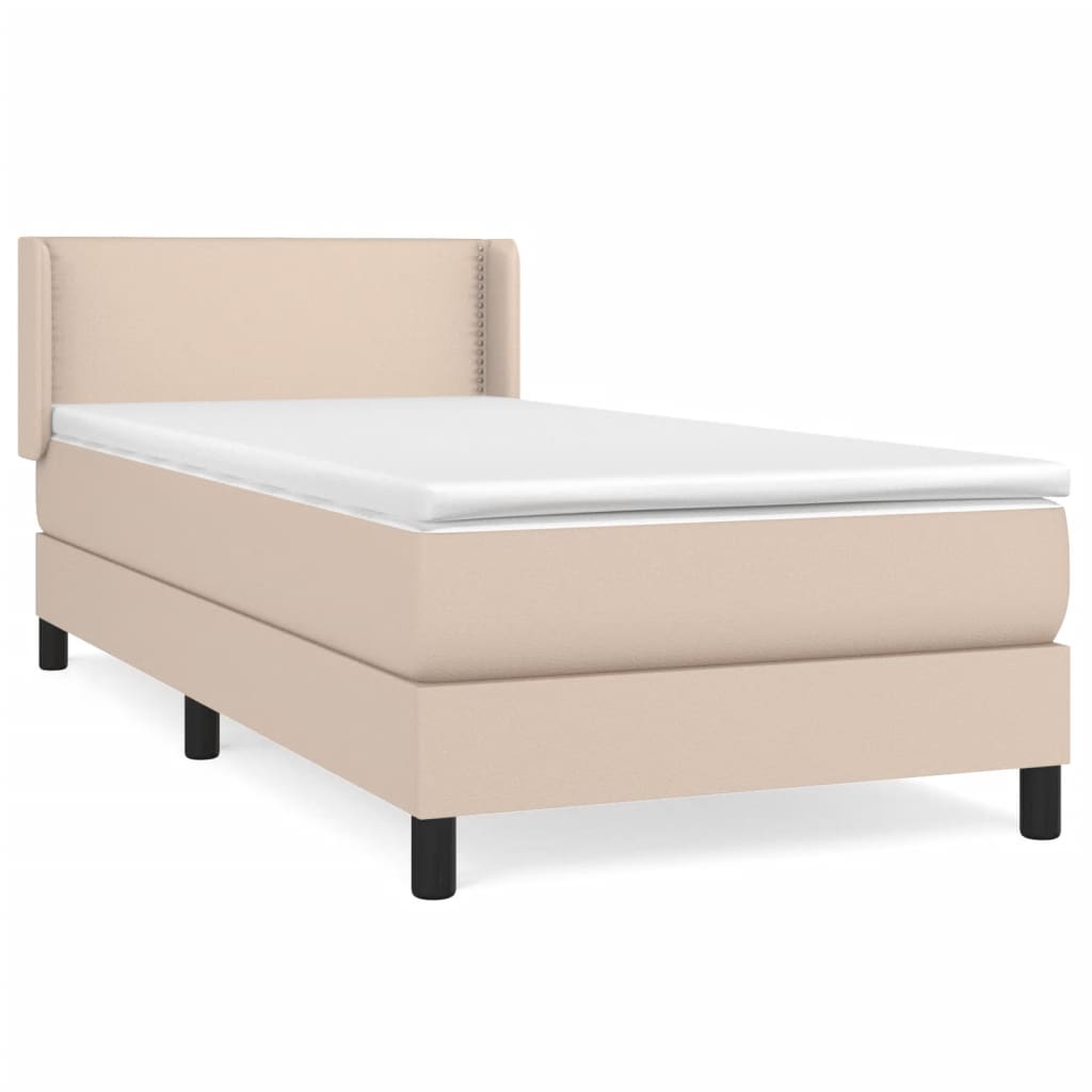 vidaXL Cama com molas/colchão 100x200 cm couro artificial cappuccino