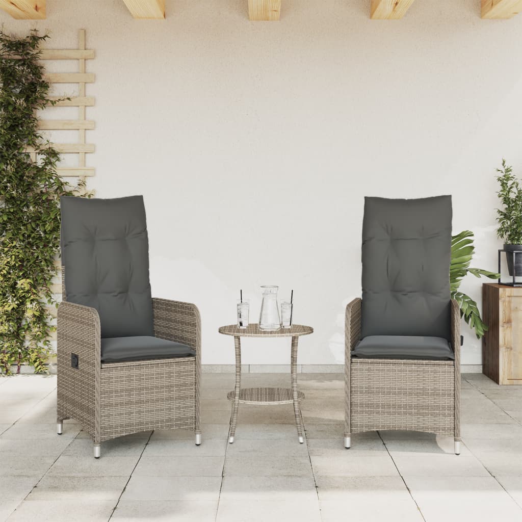 vidaXL Cadeiras jardim reclináveis 2 pcs com mesa vime PE cinzento