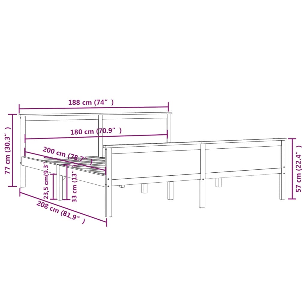 vidaXL Estrutura de cama 180x200 cm pinho maciço