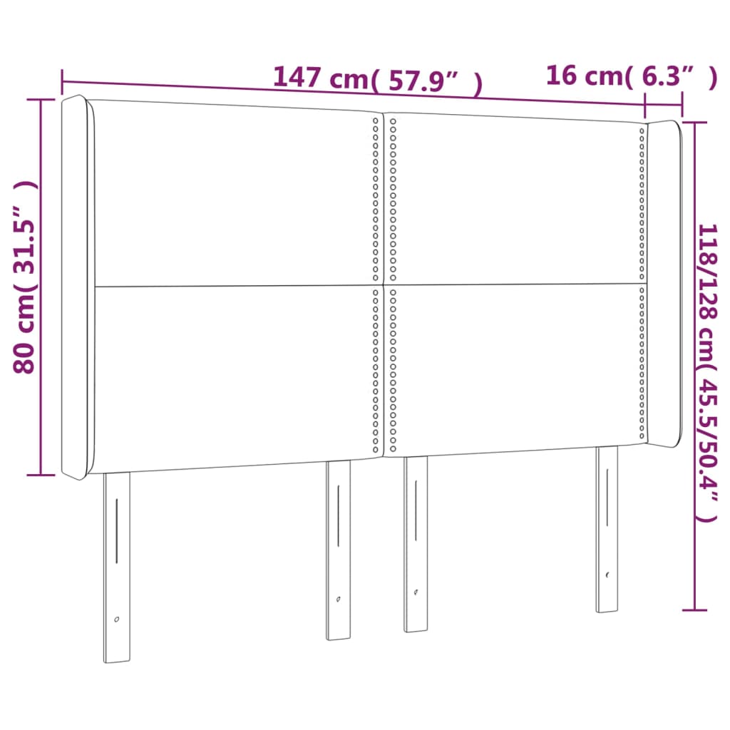 vidaXL Cabeceira cama c/ abas couro artif. 147x16x118/128 cm cinzento