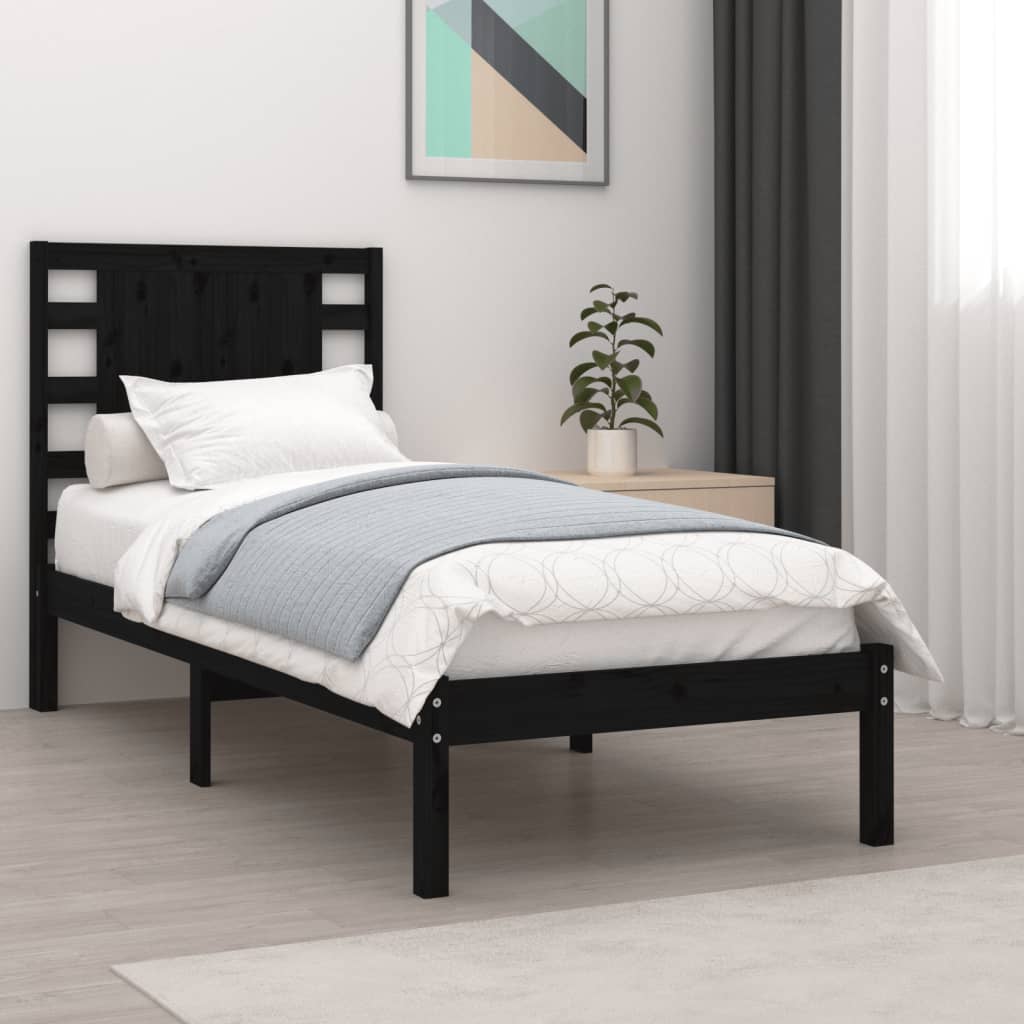 vidaXL Estrutura de cama solteiro 90x190 cm madeira maciça preto