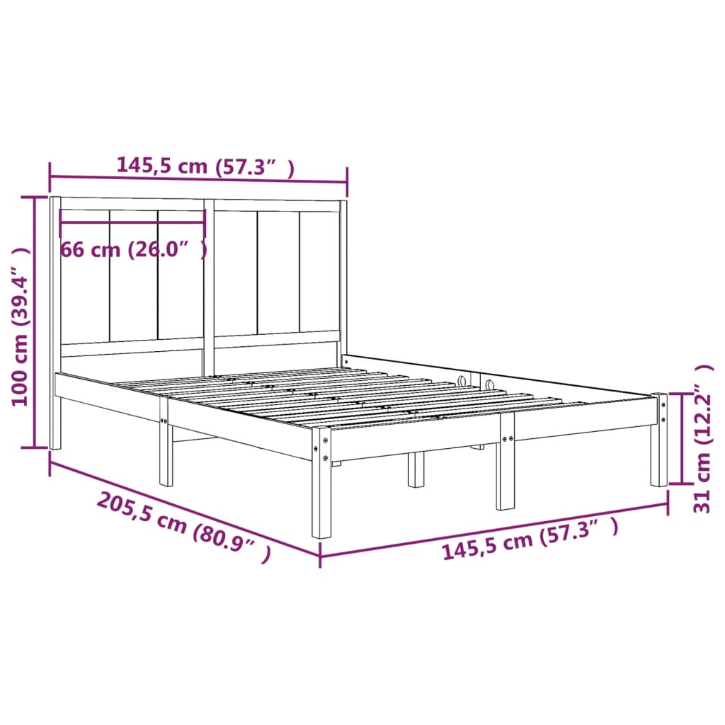 vidaXL Estrutura de cama 140x200 cm madeira de pinho maciça preto