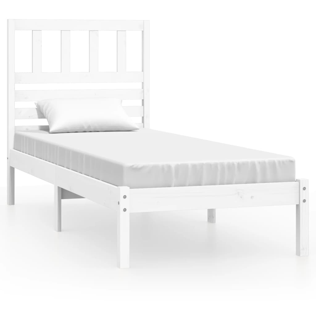 vidaXL Estrutura de cama de solteiro 90x190 cm pinho maciço branco