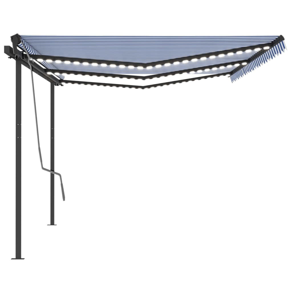 vidaXL Toldo automático c/ LED e sensor de vento 6x3,5 m azul e branco