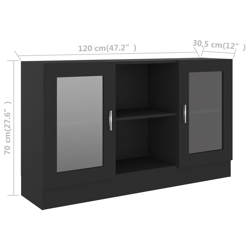 vidaXL Armário vitrine 120x30,5x70 cm derivados de madeira preto