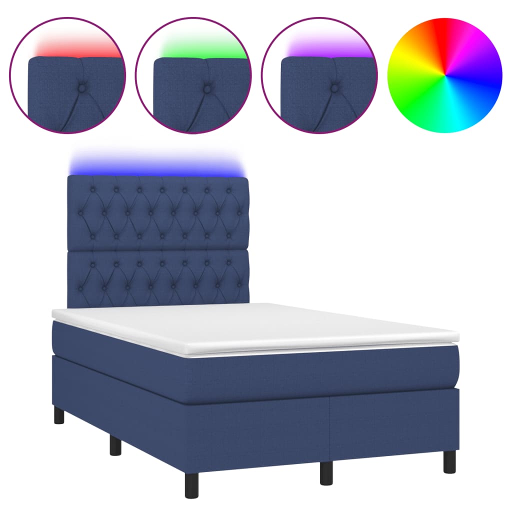 vidaXL Cama box spring c/ colchão e LED 120x200 cm tecido azul