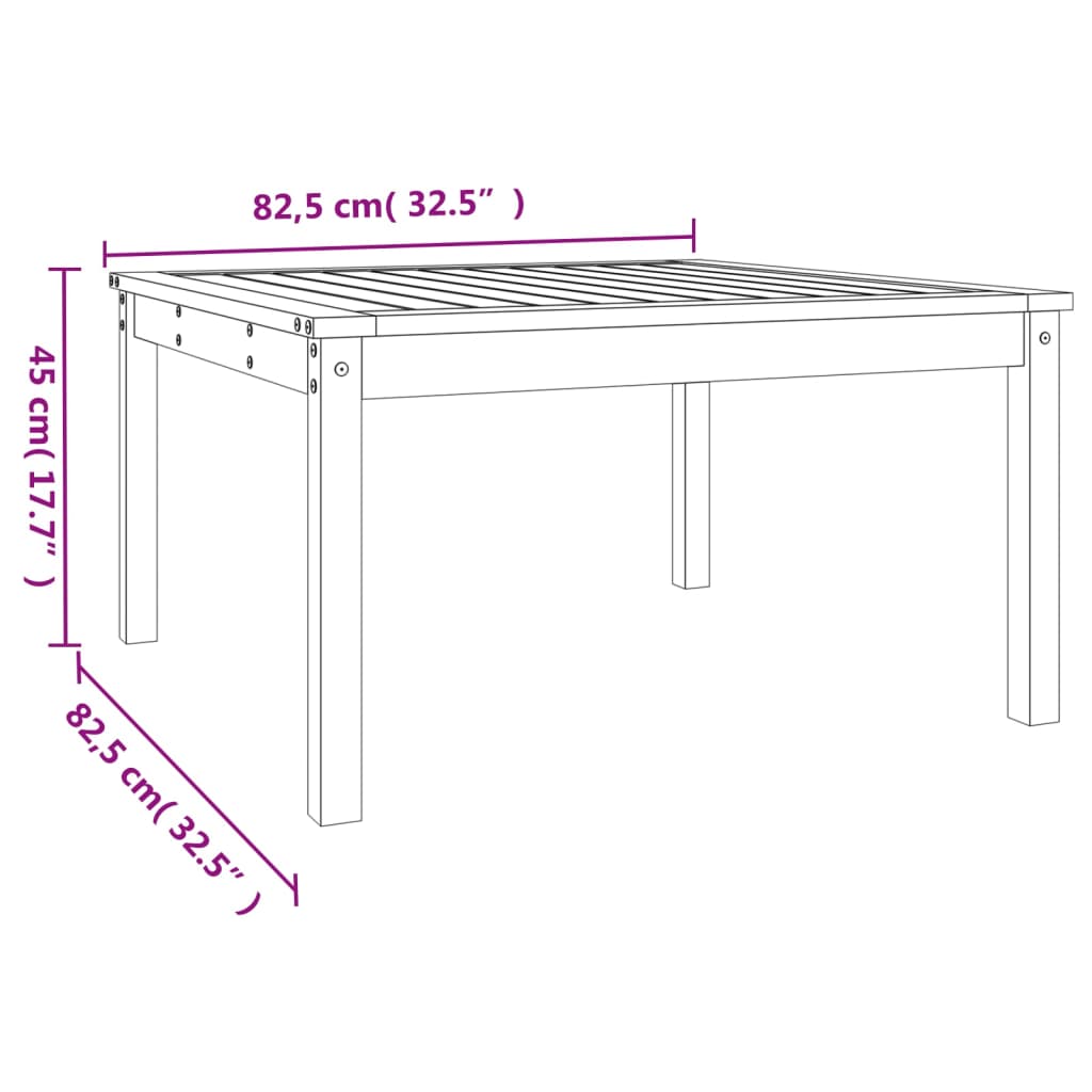 vidaXL Mesa de jardim 82,5x82,5x45 cm madeira de pinho maciça preto