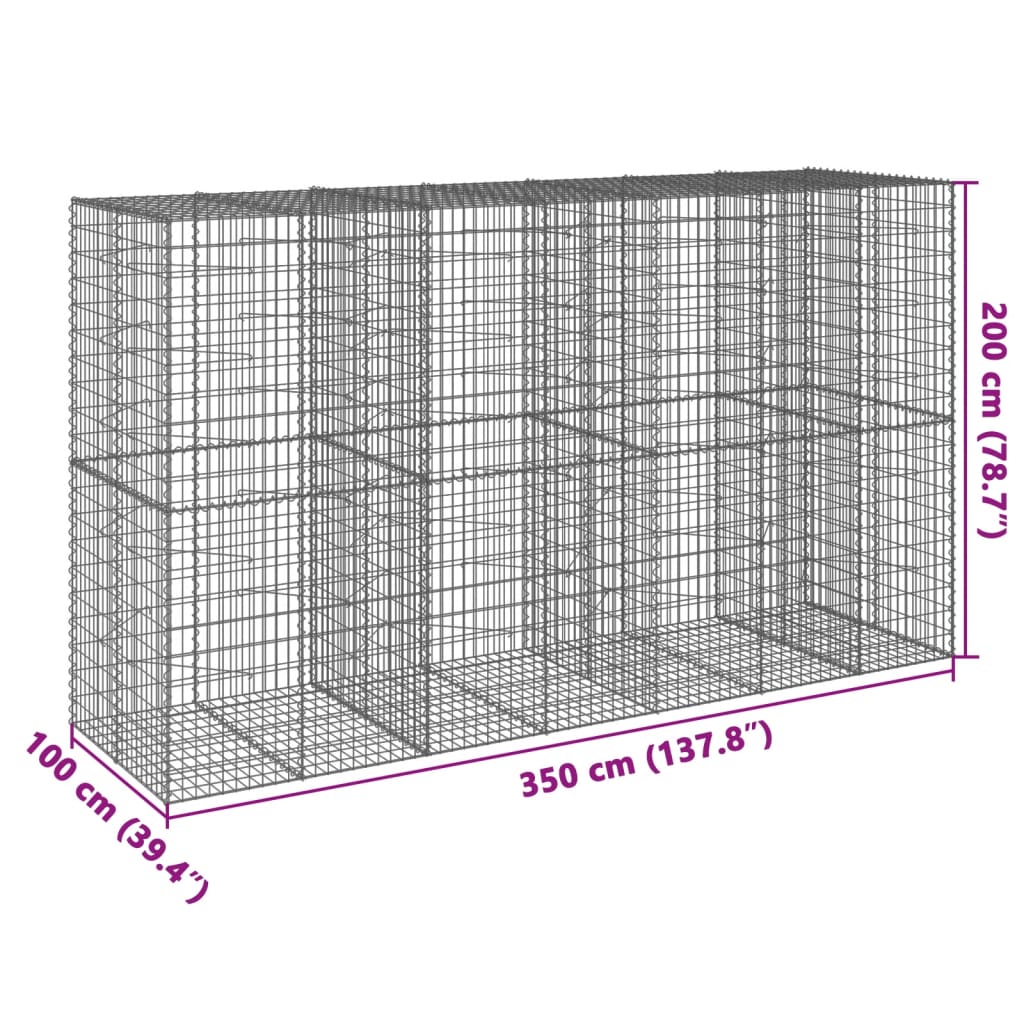 vidaXL Cesto gabião com cobertura 350x100x200 cm ferro galvanizado