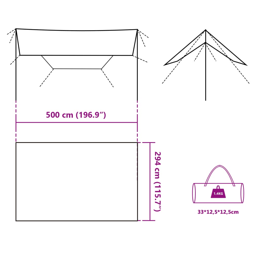 vidaXL Lona de campismo 500x294 cm impermeável cinzento e laranja