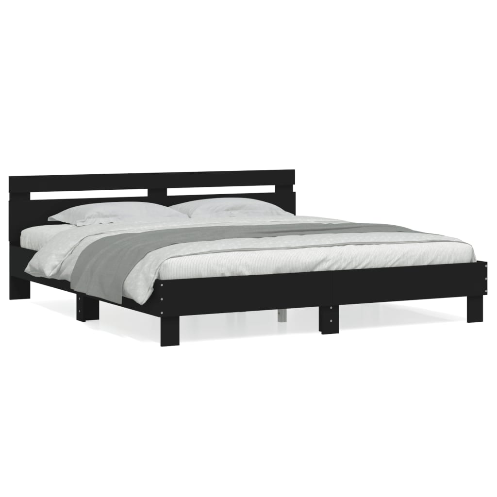 vidaXL Estrutura cama c/ cabeceira 200x200 cm derivados madeira preto