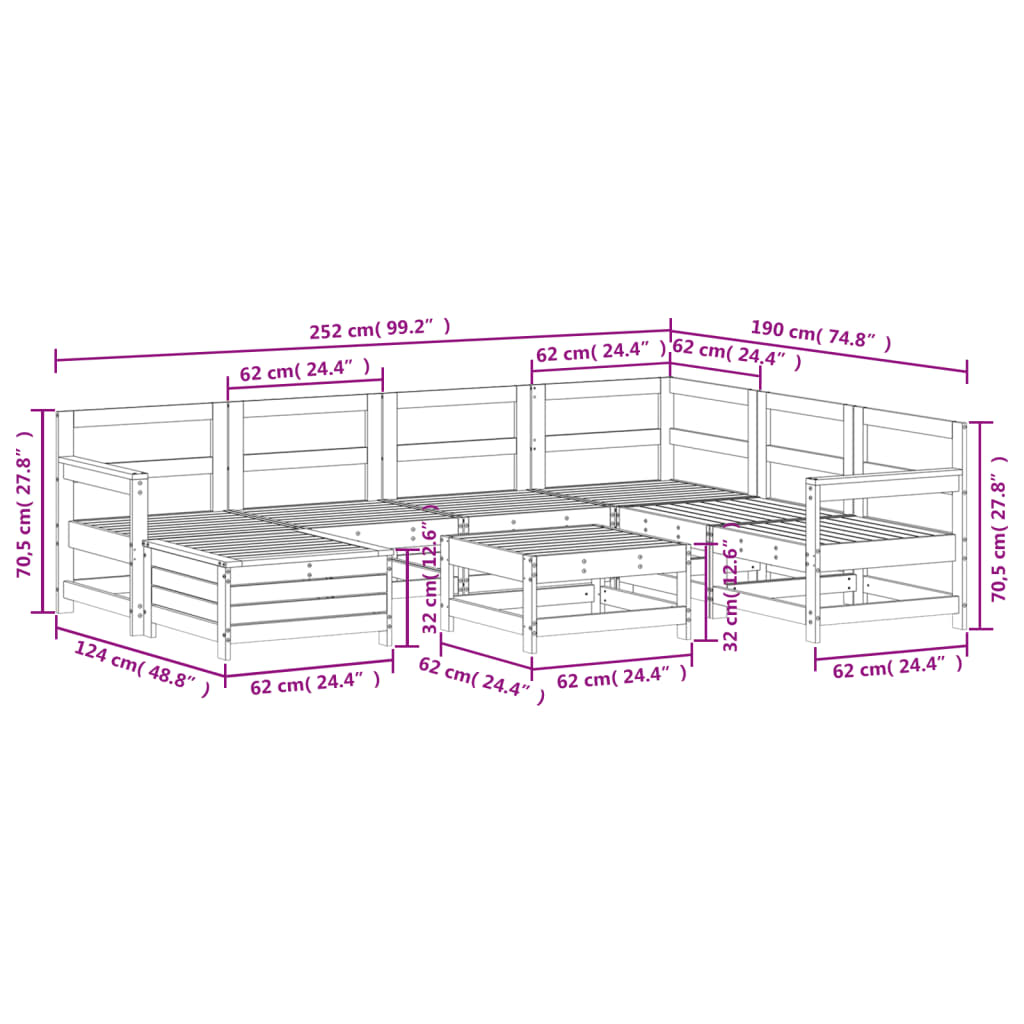 vidaXL 8 pcs conjunto sofás de jardim madeira de pinho impregnada