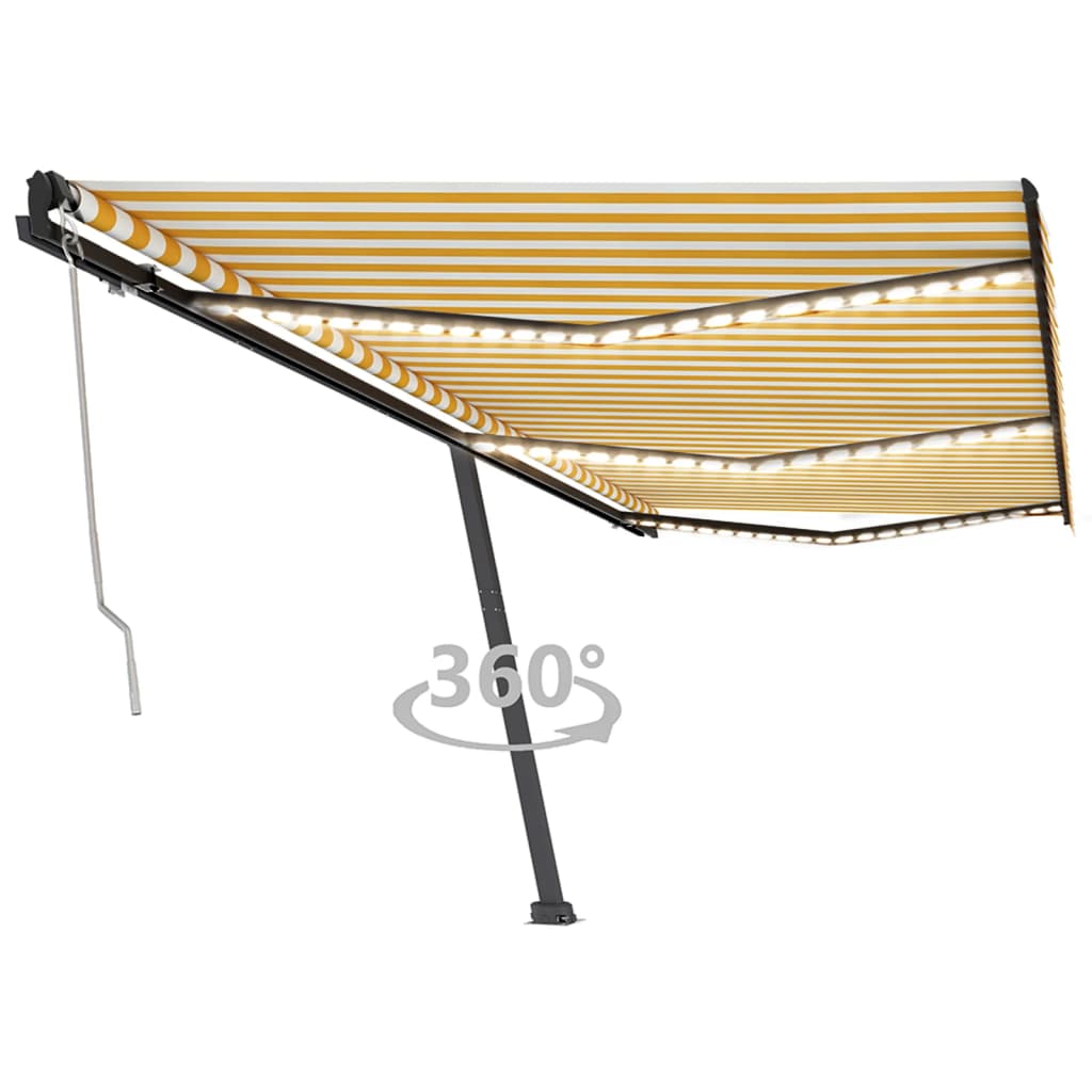 vidaXL Toldo autom. LED e sensor de vento 600x350 cm amarelo/branco