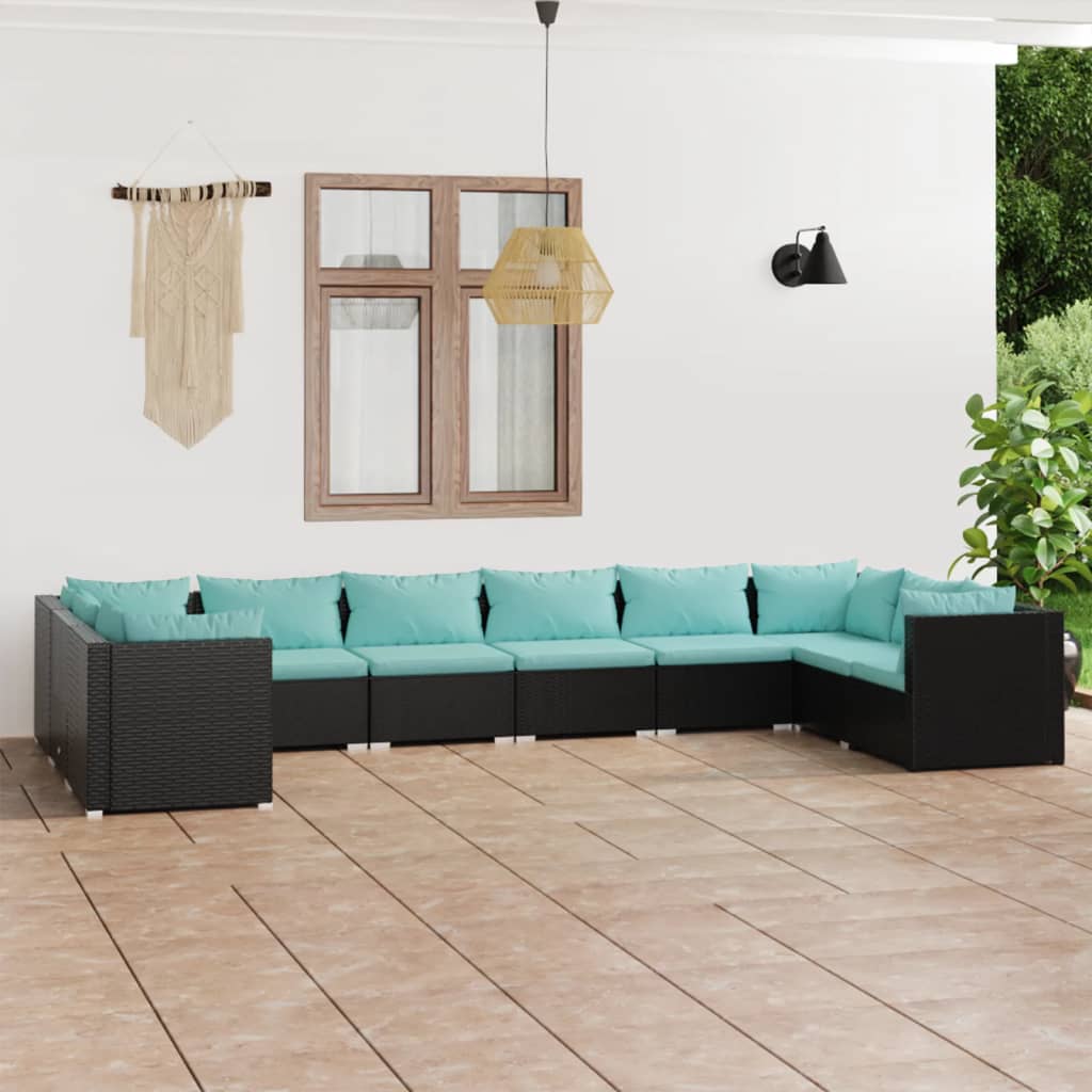 vidaXL 10 pcs conjunto lounge de jardim c/ almofadões vime PE preto