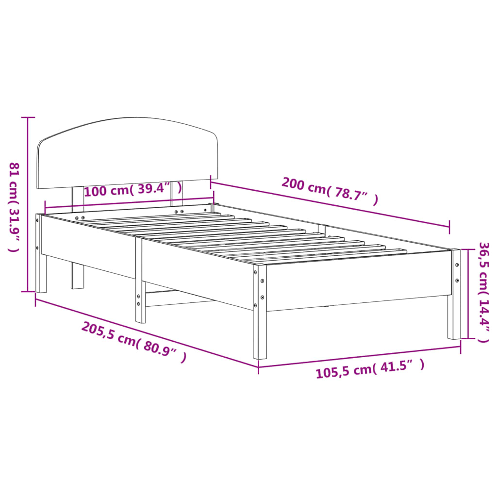 vidaXL Cama sem colchão 100x200 cm pinho maciço castanho-mel