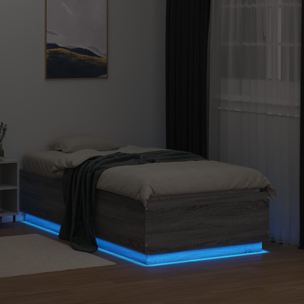 vidaXL Estrutura de cama c/ luzes LED derivados madeira cinza sonoma