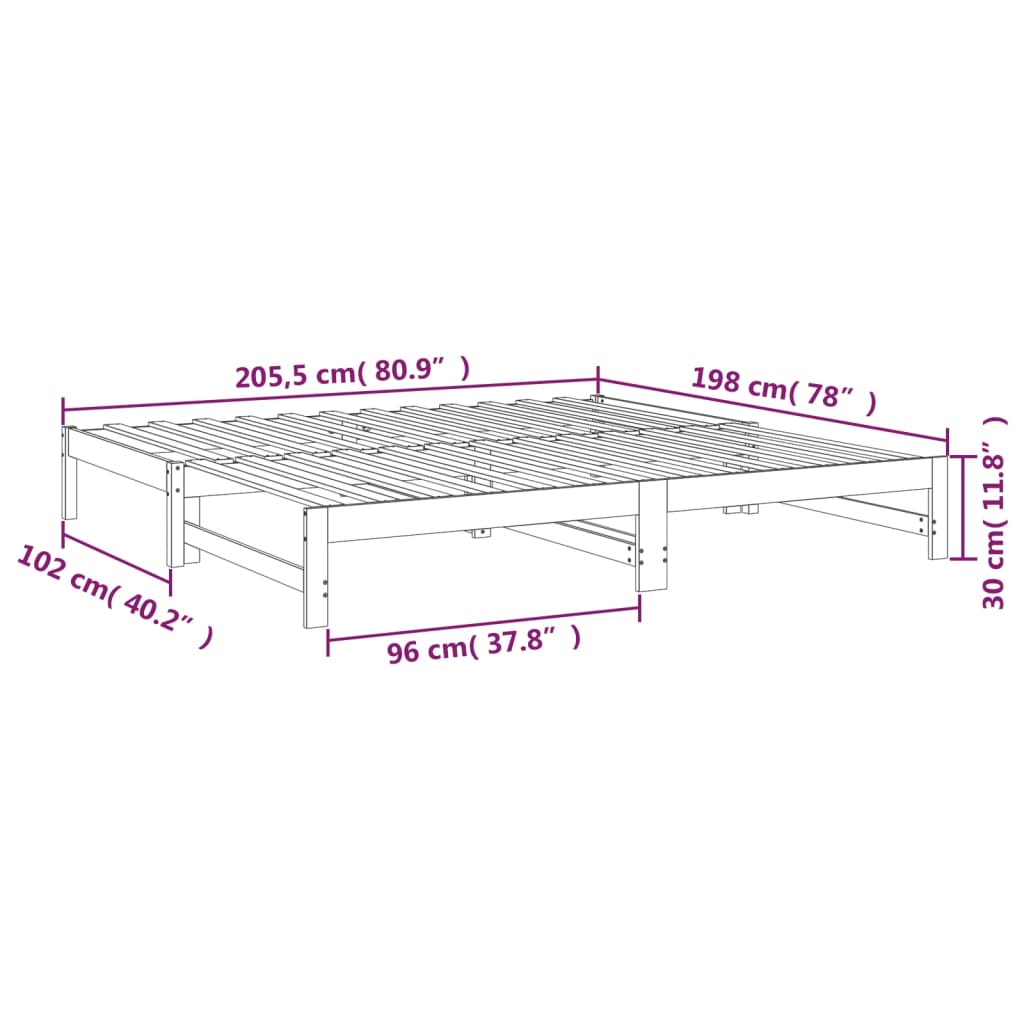 vidaXL Sofá-cama de puxar 2x(100x200) cm pinho maciço cinza