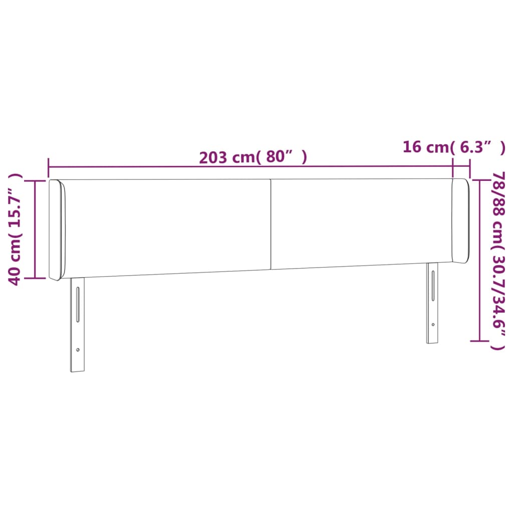 vidaXL Cabeceira de cama c/ LED couro artificial 203x16x78/88cm branco