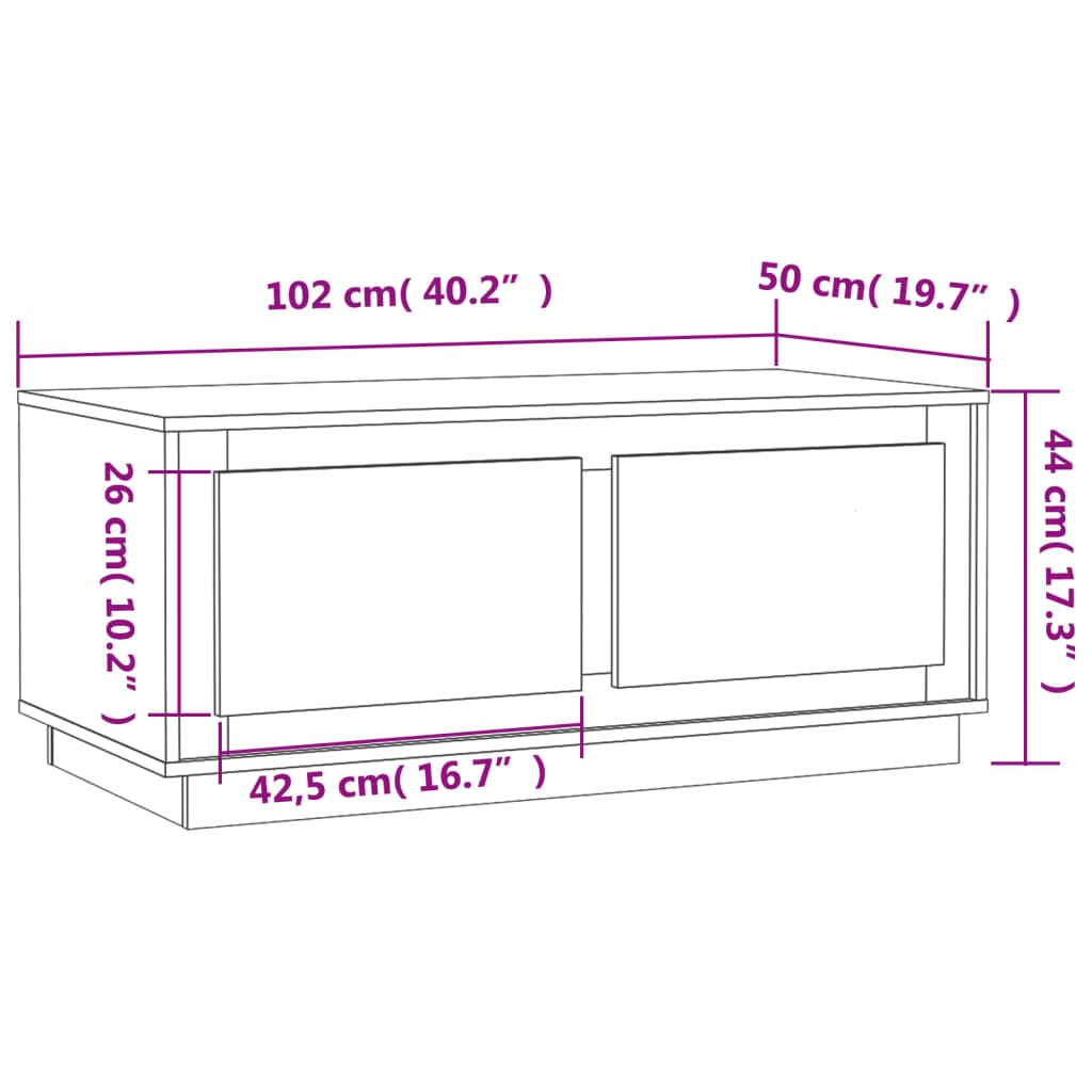 vidaXL Mesa de centro 102x50x44 cm derivados madeira branco brilhante