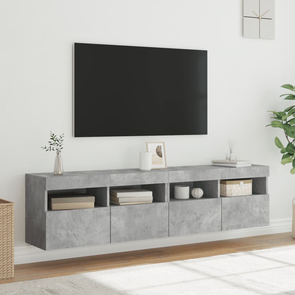 vidaXL Móveis de parede para TV com luzes LED 2 pcs cinzento cimento