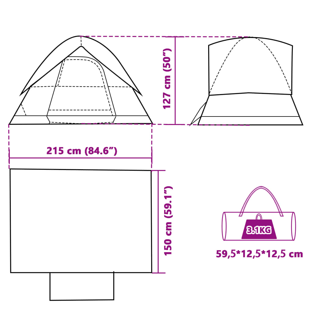 vidaXL Tenda de campismo cúpula p/ 2 pessoas opaca impermeável branco