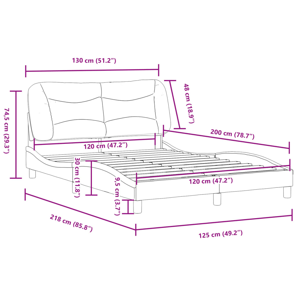 vidaXL Estrutura de cama c/ cabeceira 120x200cm couro artificial preto