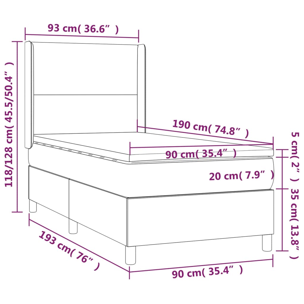 vidaXL Cama com molas/colchão 90x190 cm couro artificial preto