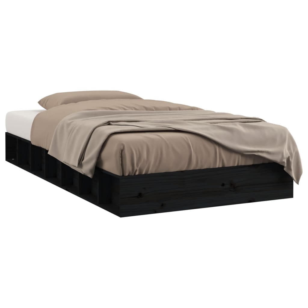 vidaXL Estrutura de cama casal 135x190 cm madeira maciça preto