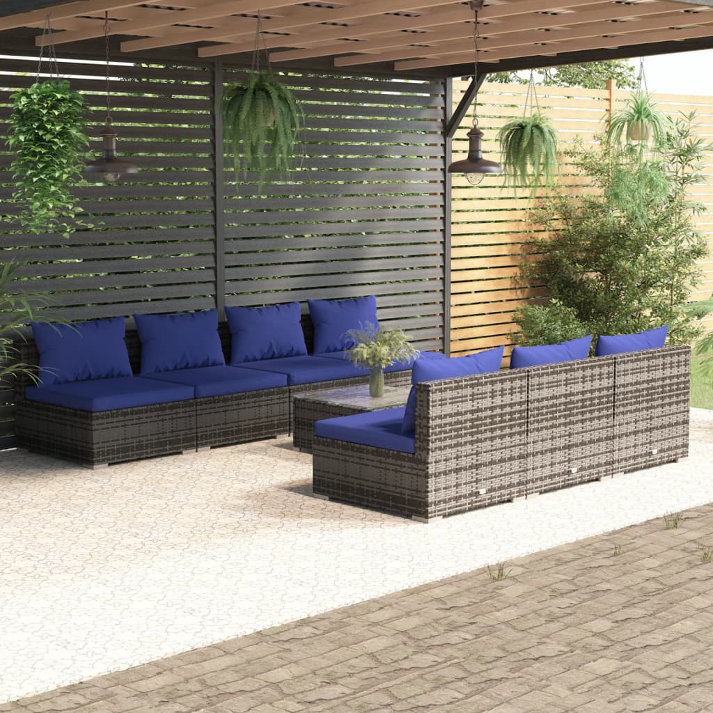 vidaXL 8 pcs conjunto lounge de jardim c/ almofadões vime PE cinzento