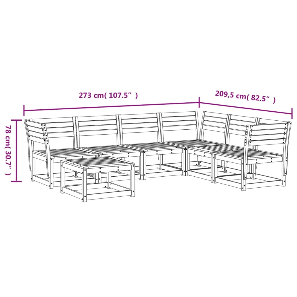 vidaXL 7 pcs conjunto lounge de jardim pinho maciço castanho-mel