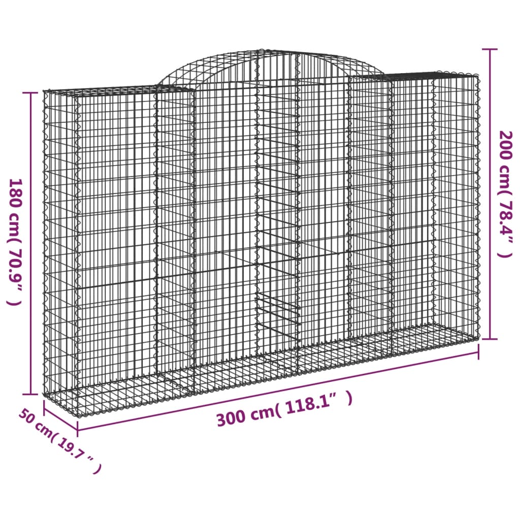 vidaXL Cestos gabião arqueados 13 pcs 300x50x180/200 ferro galvanizado