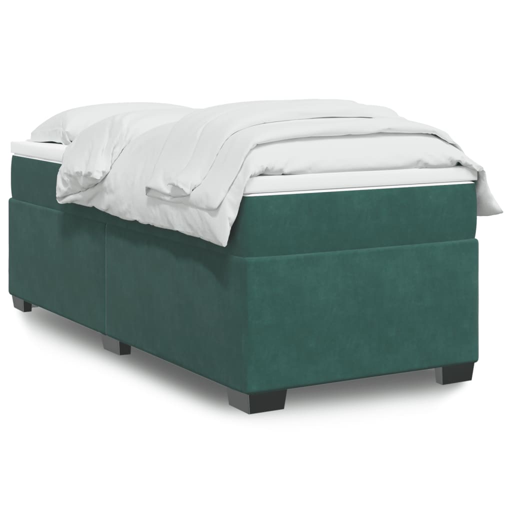 vidaXL Cama com molas/colchão 90x190 cm veludo verde-escuro