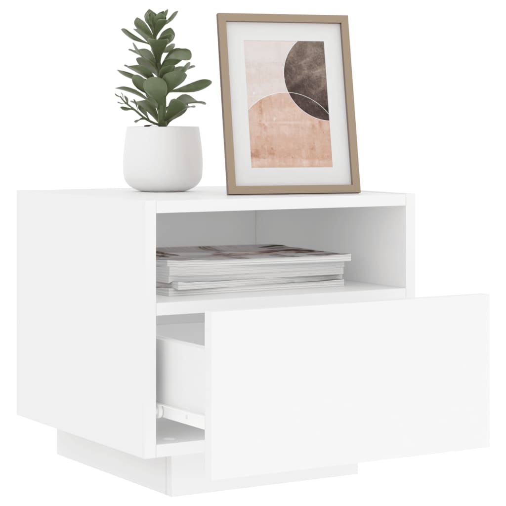 vidaXL Mesa de cabeceira com luzes LED 40x39x37 cm branco