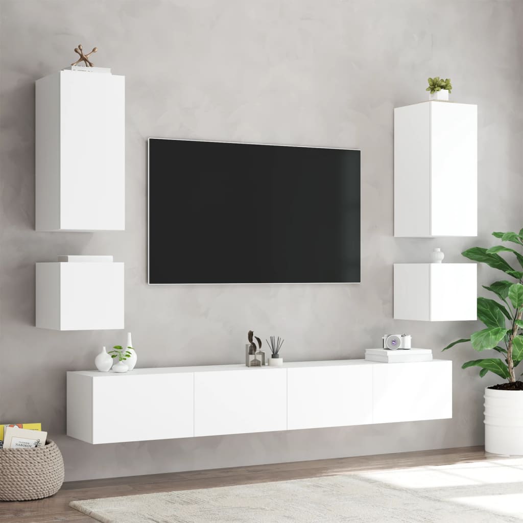 vidaXL Móvel de parede para TV com luzes LED 100x35x41 cm branco