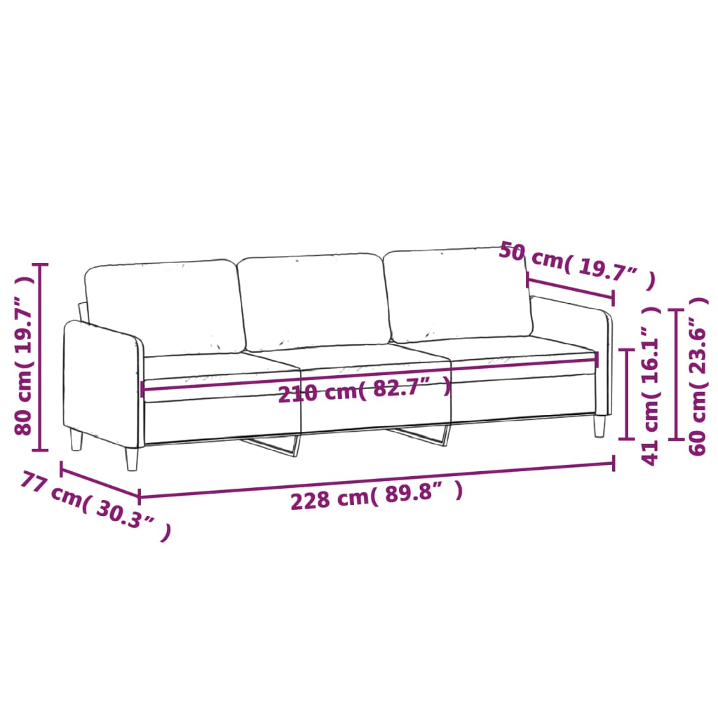 vidaXL Sofá de 3 lugares 210 cm tecido cinza-claro