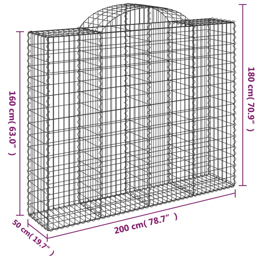 vidaXL Cestos gabião arqueados 5pcs 200x50x160/180cm ferro galvanizado