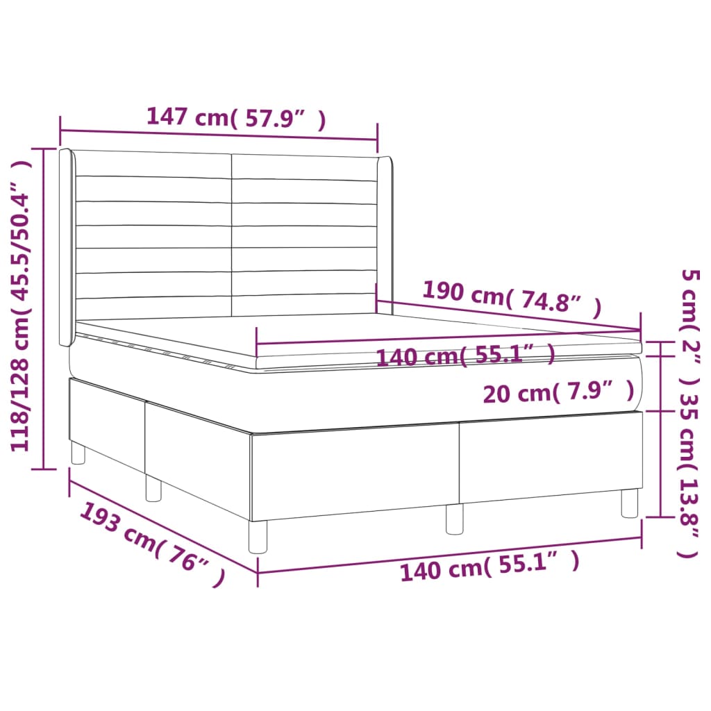 vidaXL Cama com molas/colchão 140x190 cm veludo preto