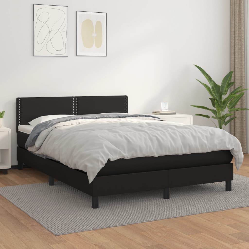 vidaXL Cama com molas/colchão 140x200 cm couro artificial preto