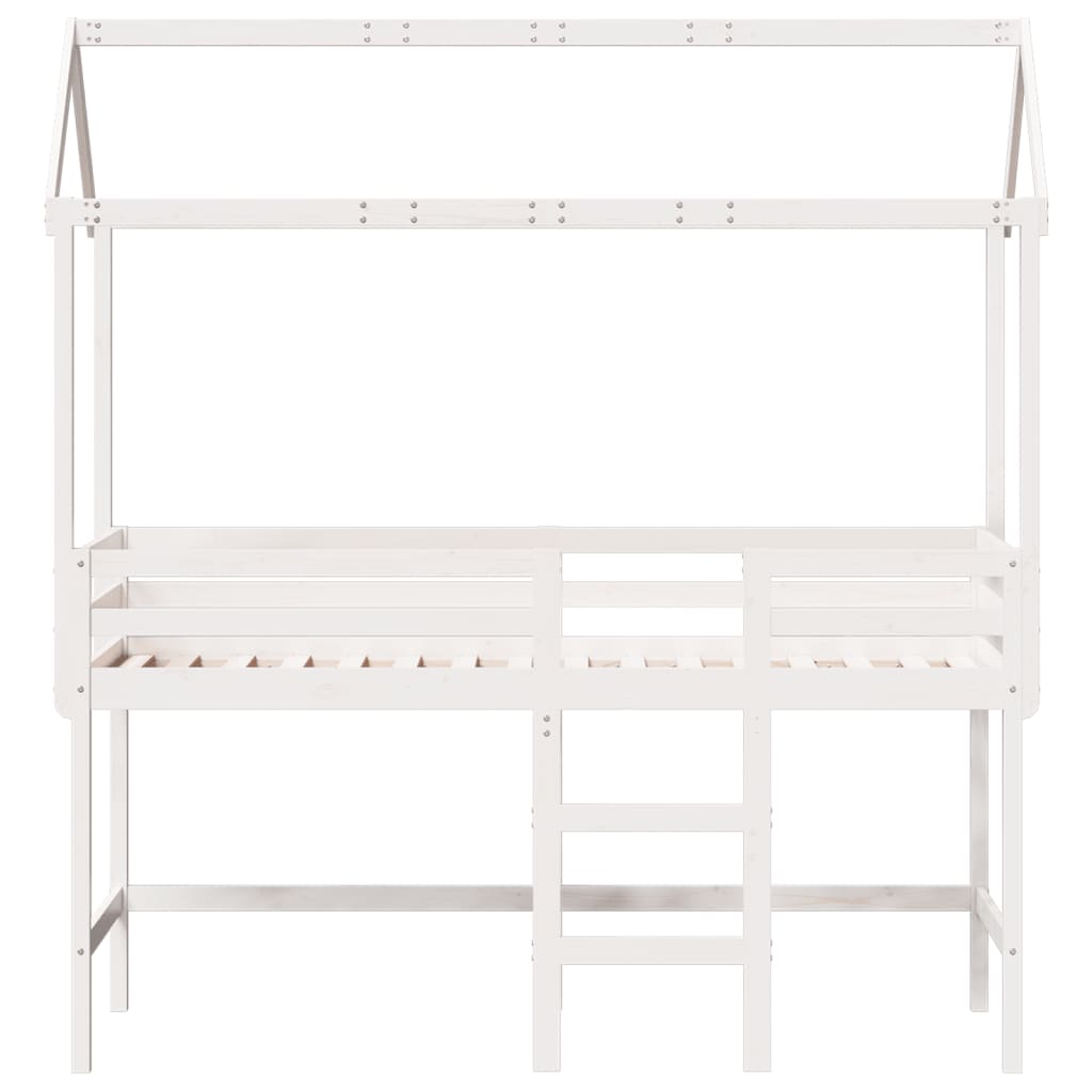 vidaXL Cama alta c/ escada e telhado 80x200 cm pinho maciço branco