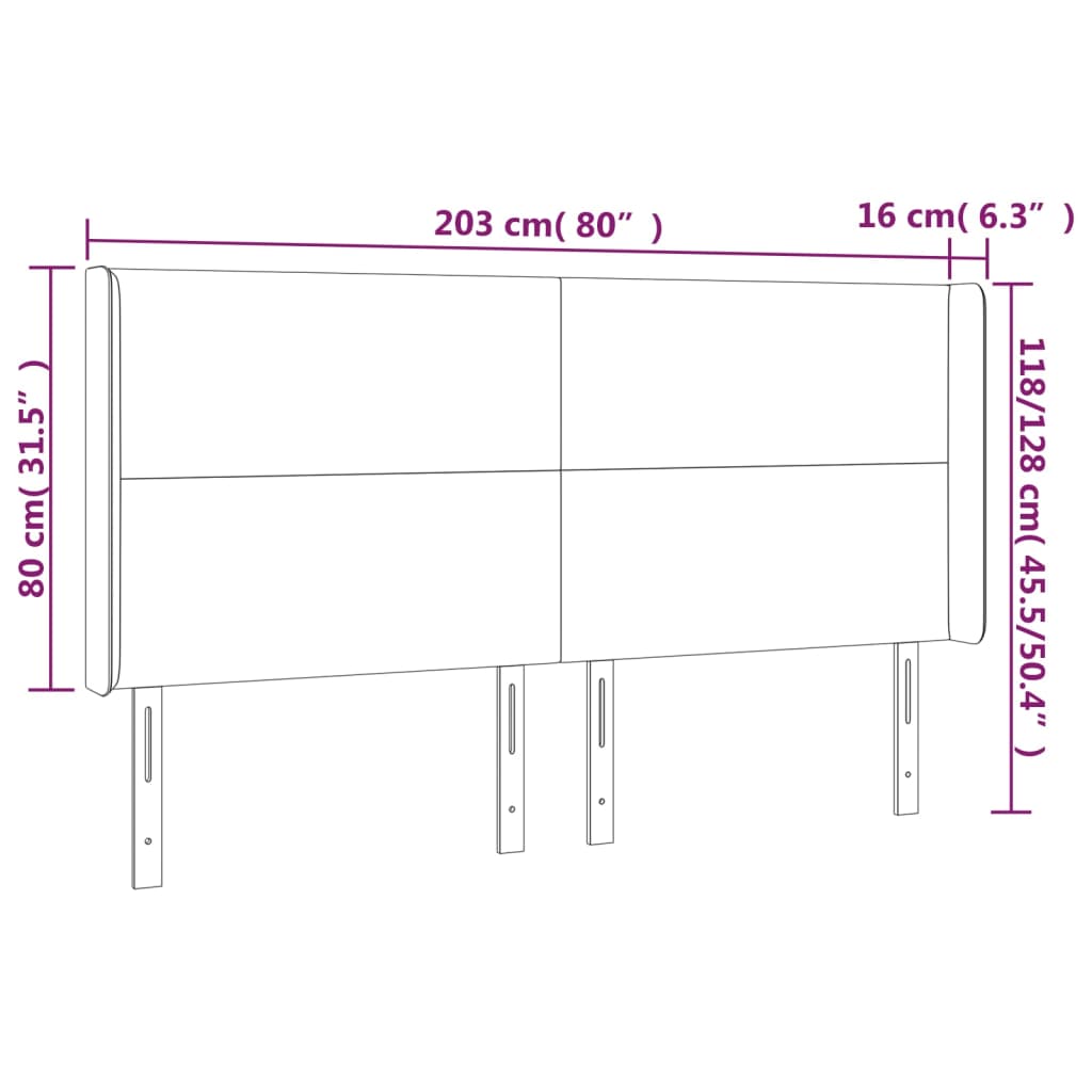 vidaXL Cabeceira de cama c/ abas veludo 203x16x118/128 cm preto