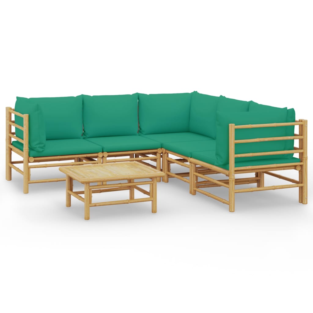 vidaXL 6 pcs conjunto lounge de jardim bambu c/ almofadões verdes