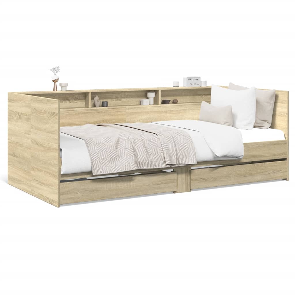 vidaXL Sofá-cama com gavetas sem colchão 75x190 cm carvalho sonoma